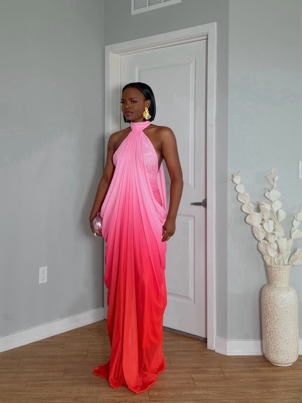 BBXBrand Halter Ombre Maxi Dress in Pink and Red